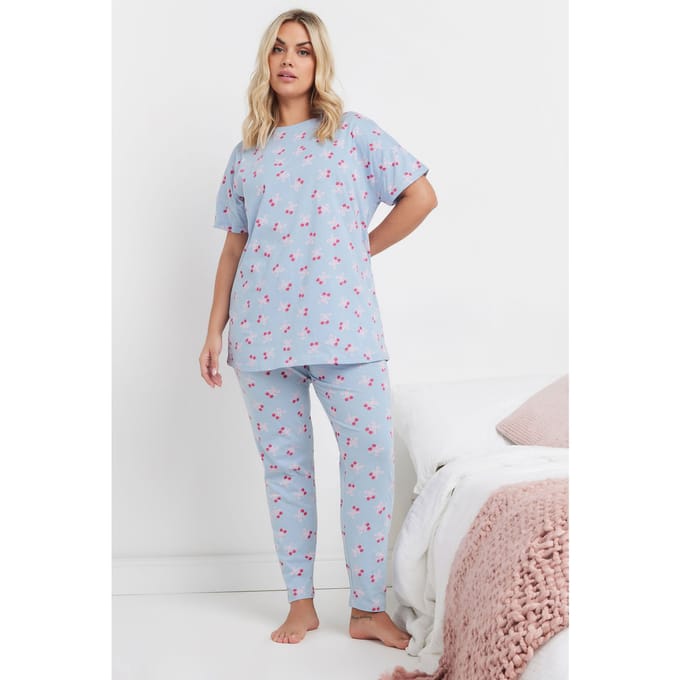 Yours Pyjamaset Met Kersenstrikjesprint In Lichtblauw Size 46-48