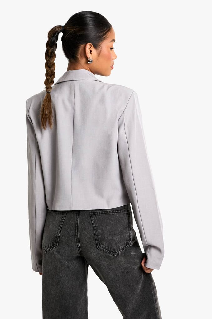 boohoo Dames Marl Boxy Crop Blazer | Grey Marl | Maat: 10