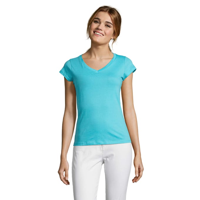 SOLS Dames/Dames Maan V Hals T-shirt (Atol blauw)