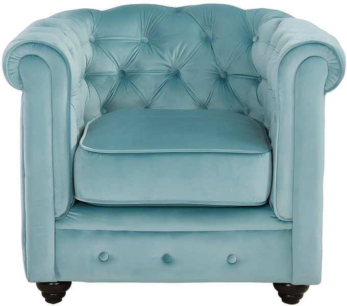 Vente-unique Fauteuil CHESTERFIELD - velours - pastelblauw