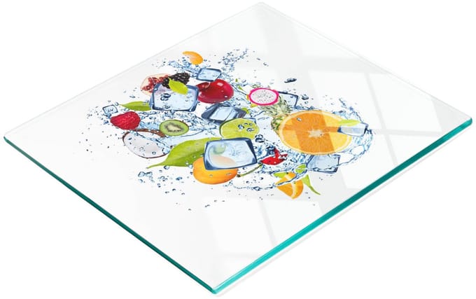 Decoratieve glazen snijplank met afbeeldingen van fruit en ijs, 60x52 cm