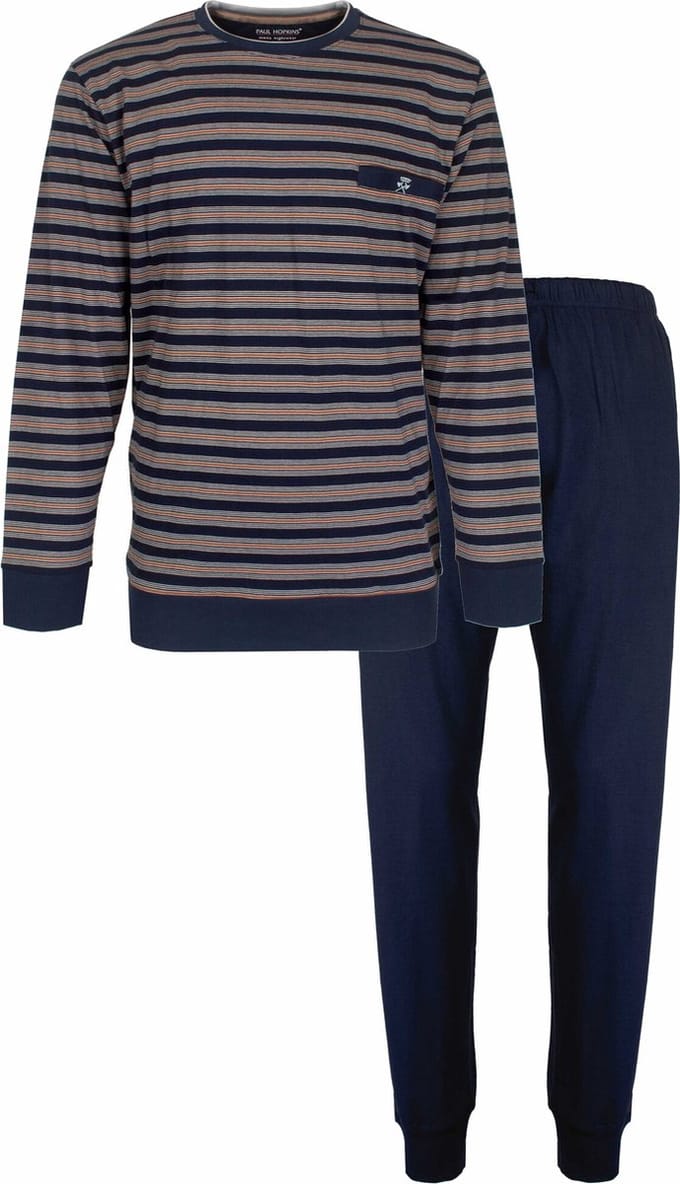 Paul Hopkins Heren Pyjama - Gestreept - 100% Katoen - Blauw - Maat S