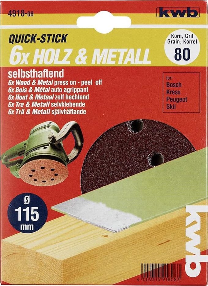 KWB schuurschijf Ø 115 mm - Korrel 40 - Klittenbandhechting - 491804 - 5 stuks