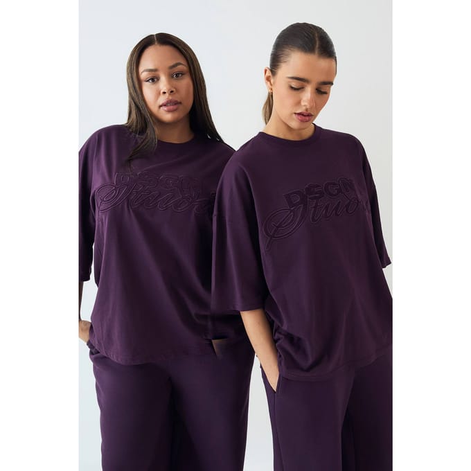 Dames DSGN Studio Badstof Applique Oversized T-Shirt | Aubergine | Maat: Small