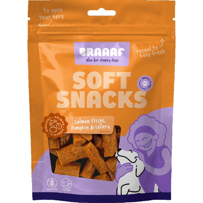 3x 85g Braaaf Zalmstick met Pompoen en Selderij Hondensnacks