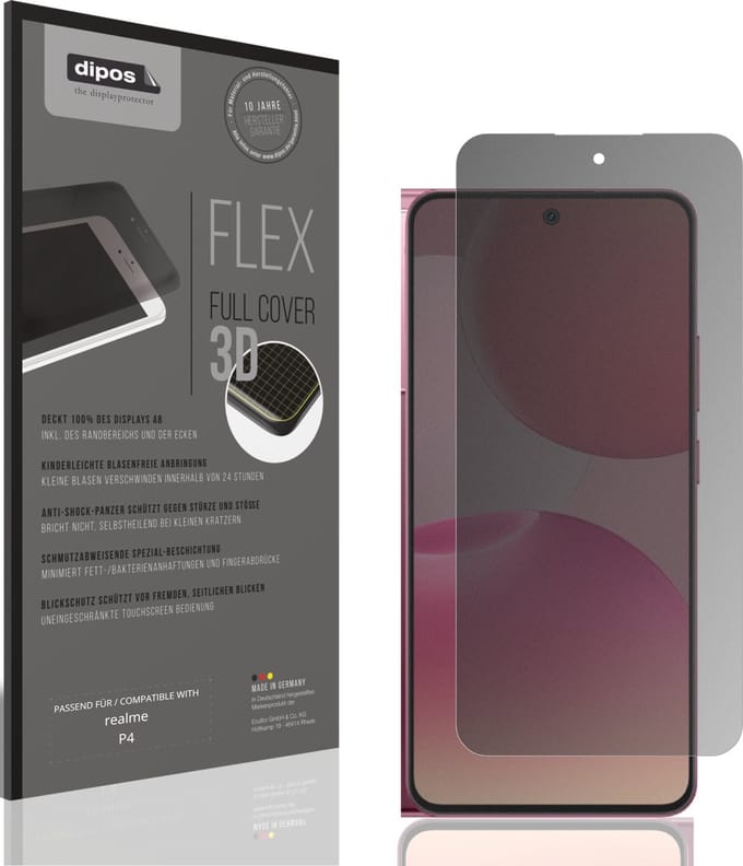 dipos FLEX – Matte Privacy Screenprotector geschikt voor realme P4 | Volledige Schermbescherming | Case-Friendly