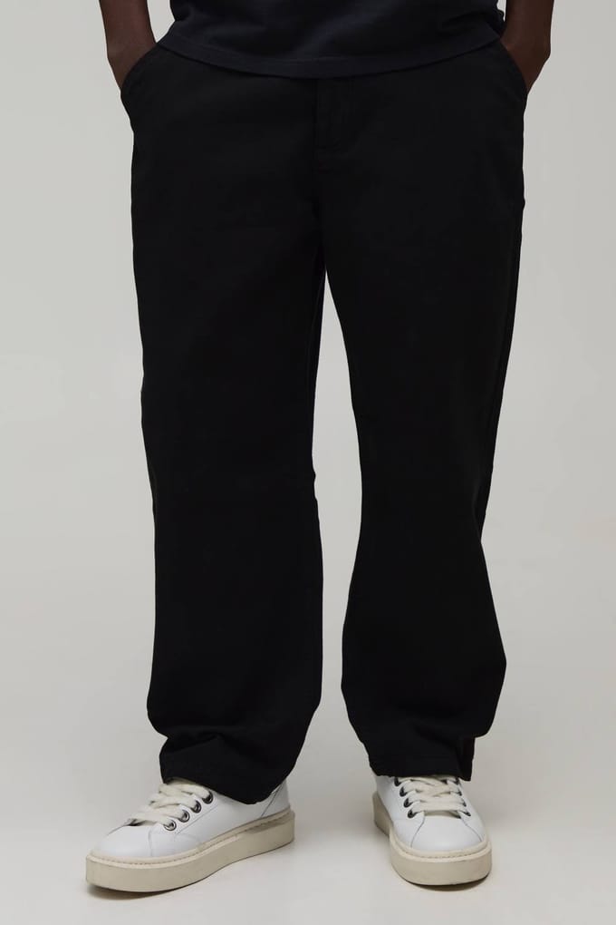 Skate Fit Crop Broek Met Half & Half Tailleband In Gewassen Twill | Black | Size Small