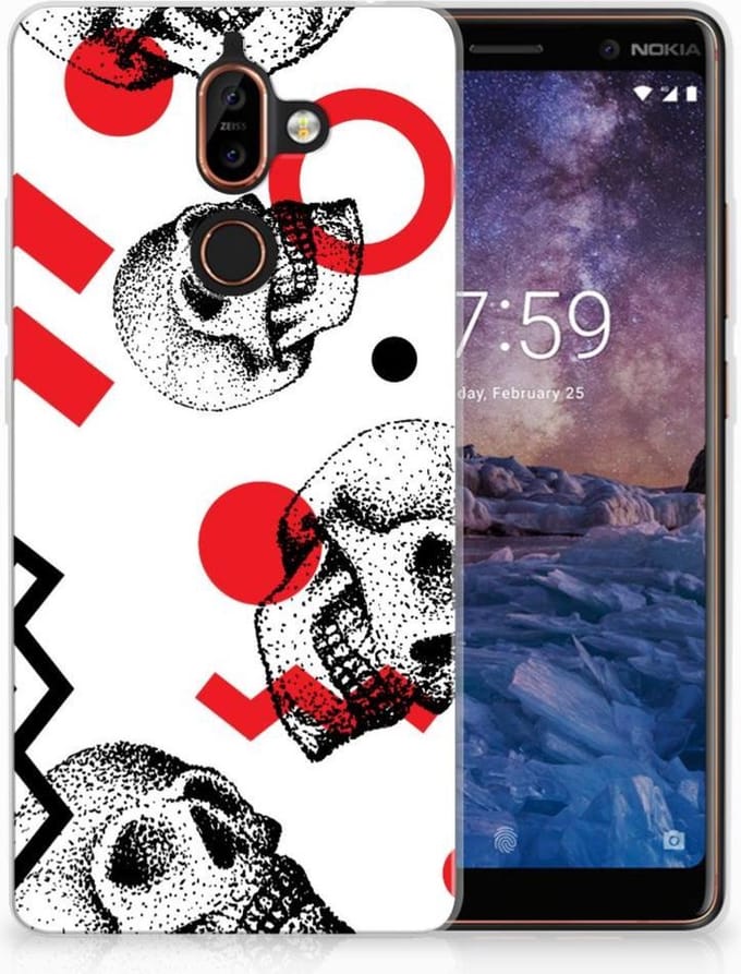 Silicone Back Case Nokia 7 Plus Skull Red