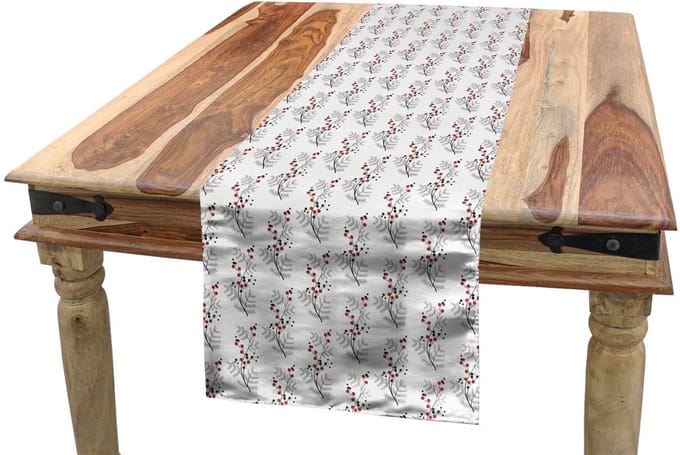 ABAKUHAUS Bloemen Tafelloper – 40x300 cm – Polyester, rood/zwart/wit