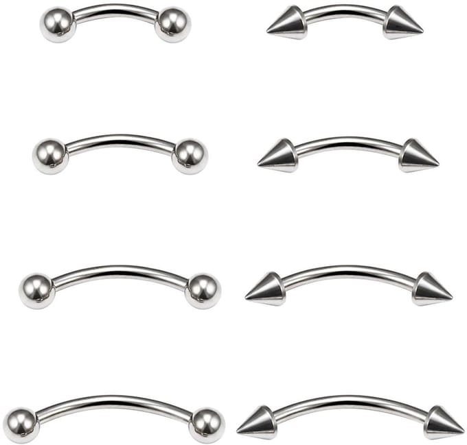 Dailygoods - Wenkbrauwpiercing Set van 8 Stuks van Roestvrij Staal