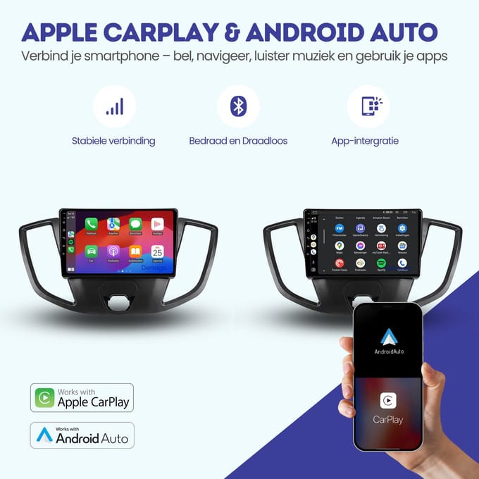 CarPlay autoradio geschikt voor Ford Transit (2014–2021) | 9 inch | Android 16 | Draadloos Apple CarPlay & Android Auto | 2GB + 32GB | QuadCore processor | Denago DNG-A69 | 2025 model | 2014 2015 2016 2017 2018 2019 2020 2021 | Bluetooth & Wifi