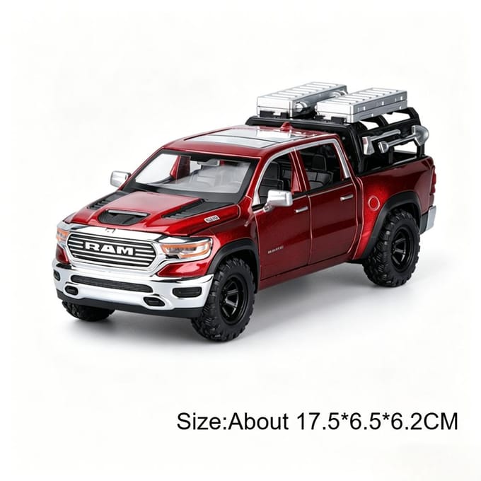 1:32 Ram Mammoth Pick-up Model Legering Diecast Auto Speelgoed Voorwielbesturing Deuren Geopend Geluid Licht Pull Back Verzamelen Hobby's