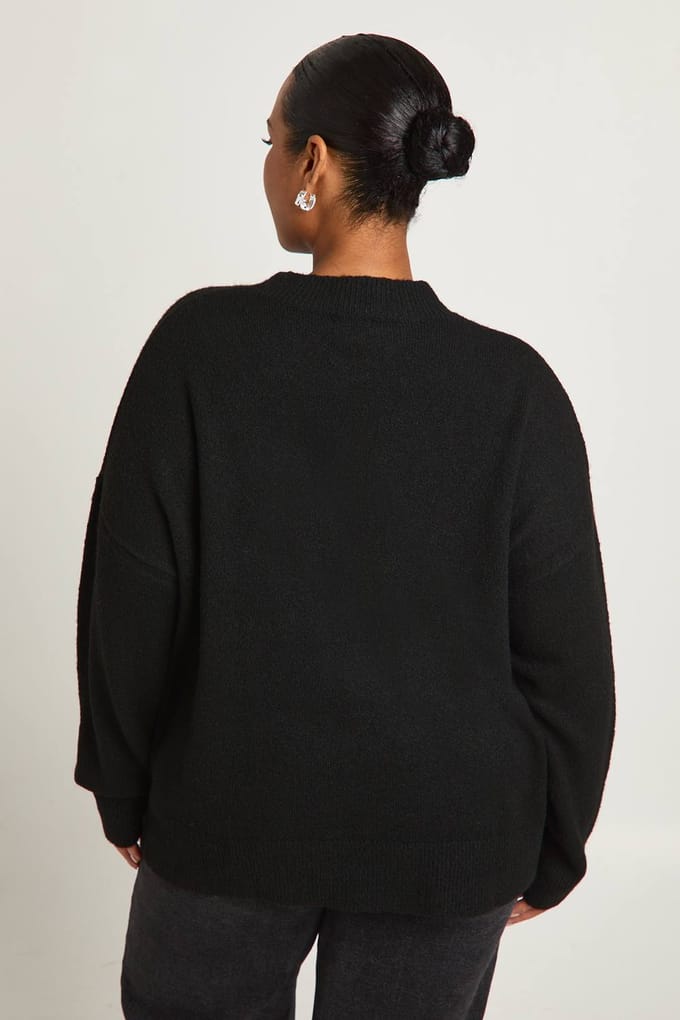boohoo Dames Plus Pearl Hoge Hals Trui | Black | Maat: 16-18
