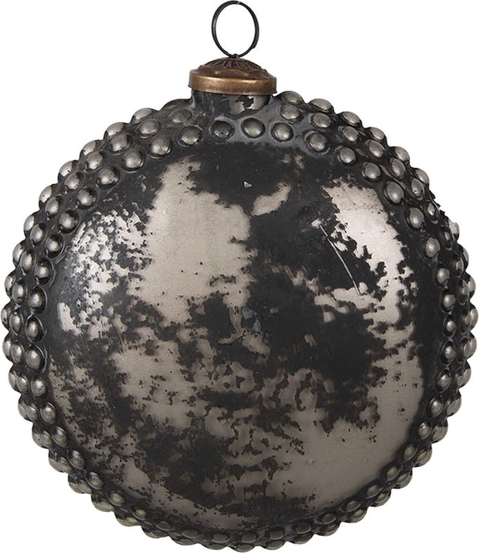 Clayre & Eef Kerstbal Overig Ø 15x6x15 cm Zwart Grijs Glas Kerstballen