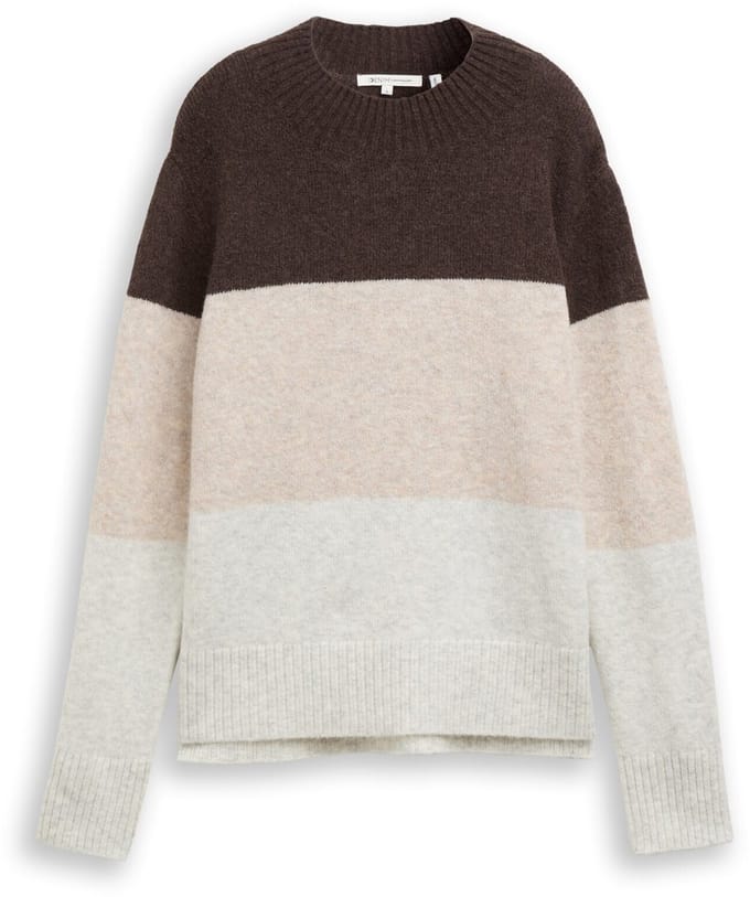 Tom Tailor Denim - Gebreide trui met colour blocking - Maat S - brown camel colorblock