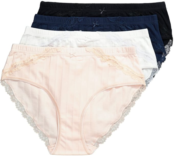 Ulla Popken - Dames - Midislips set van 4 ajourtricot kant - Multicolor - Maat 50+