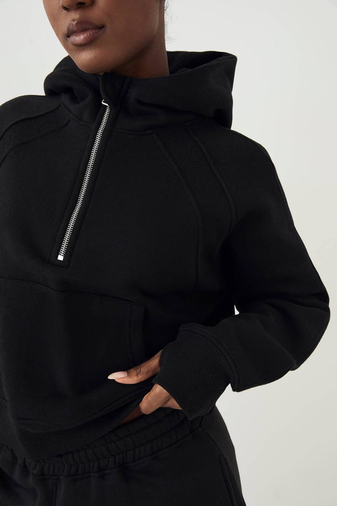Dames DSGN Studio Geribbeld Paneel Half Zip Hoodie | Zwart | Maat: XL