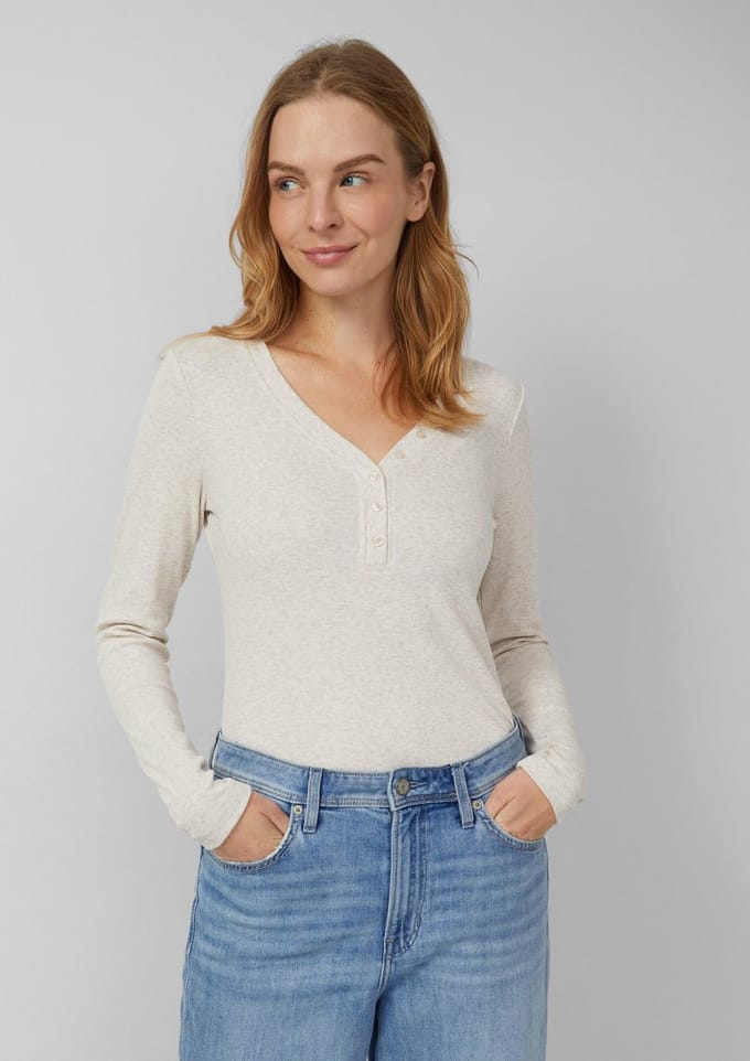 s.Oliver - female - T-shirt met knoopsluiting en zachte ribstof