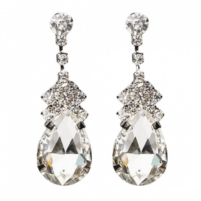 Oorbellen strass druppel zilverkleur - Charme Bijoux