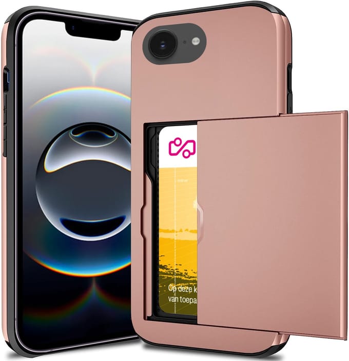 Hoesje met Pasjeshouder geschikt voor iPhone 16e - Back Cover SlideCase Roségoud