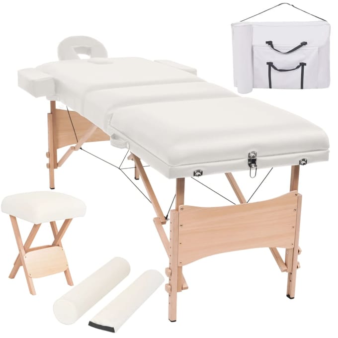 vidaXL - Massagetafel- - en - krukset - inklapbaar - 3 - zones - 10 - cm - dik - wit