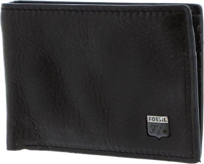 FOSSIL Leren Portemonnee Jesse Bifold Wallet Black Zwart