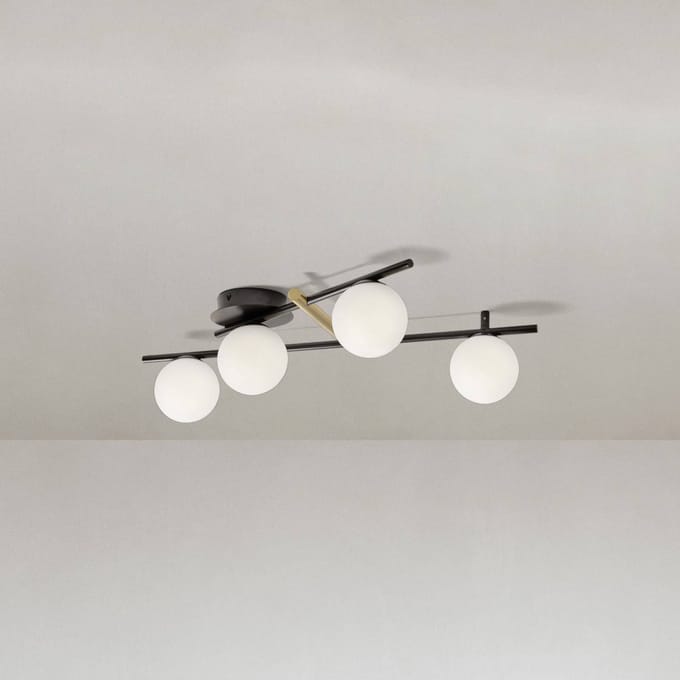 miloox by Sforzin Kika plafondlamp, 4-lamps, zwart/wit, metaal, glas