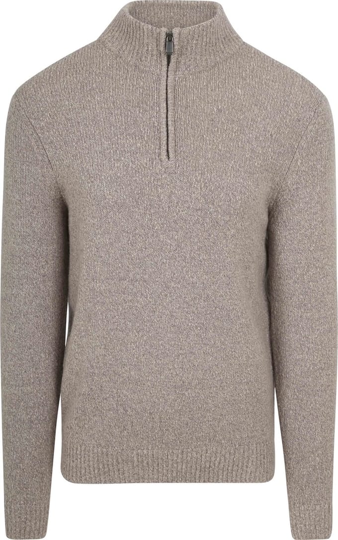Suitable Half Zip Pullover Boiled Wool Taupe - Maat XXL - Heren - Quarter zip - Schipperstrui met rits - Volwassen mannen