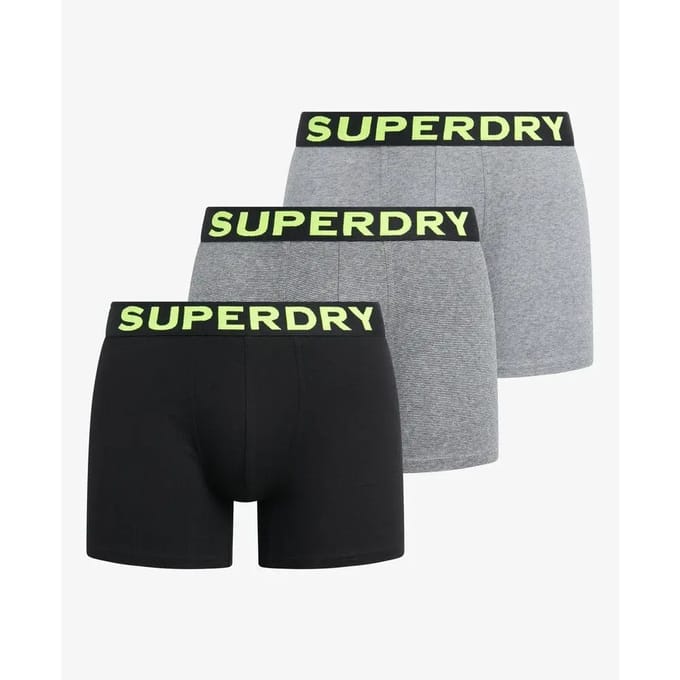 Superdry BOXER TRIPLE PACK Heren Onderbroek - Ath Grey Feeder/Blk Stripe/Blk