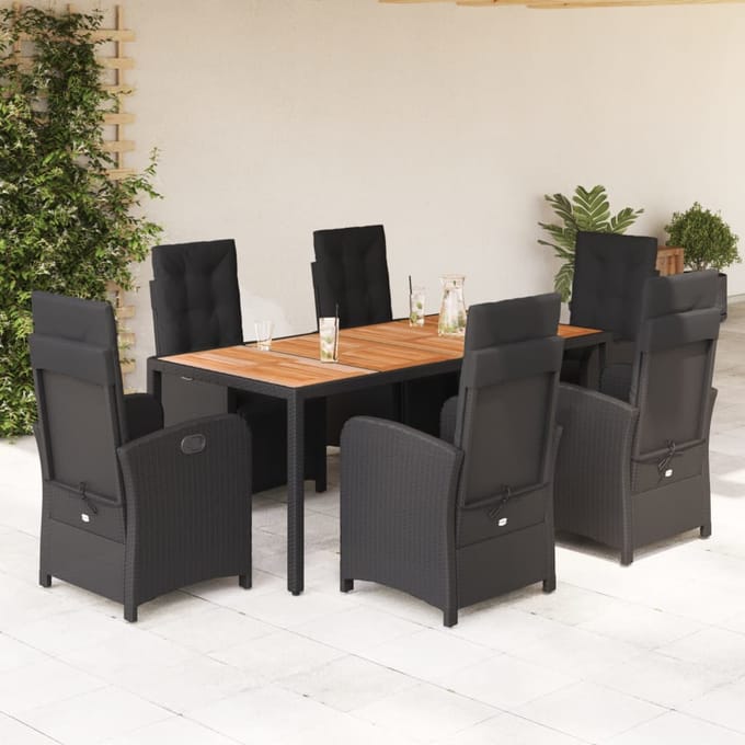 vidaXL - 7-delige - Tuinset - met - kussens - poly - rattan - zwart