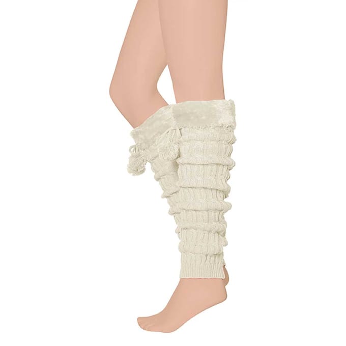 Apollo - Beenwarmers carnaval - Met Pompon - Ecru - One size - Beenwarmers dames - Carnavalskleding dames - Feestkleding