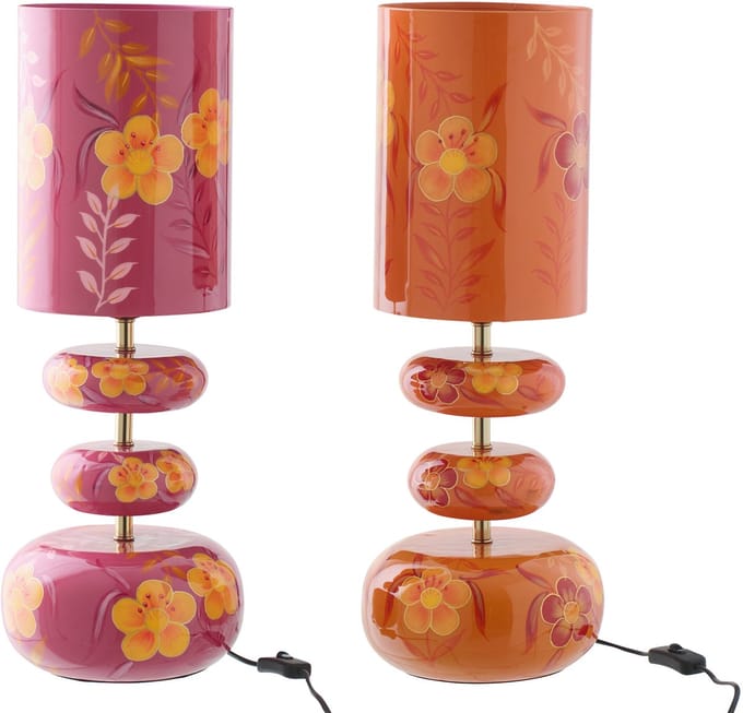 J-Line lamp Bloemen - metaal - roze/oranje - set van 2