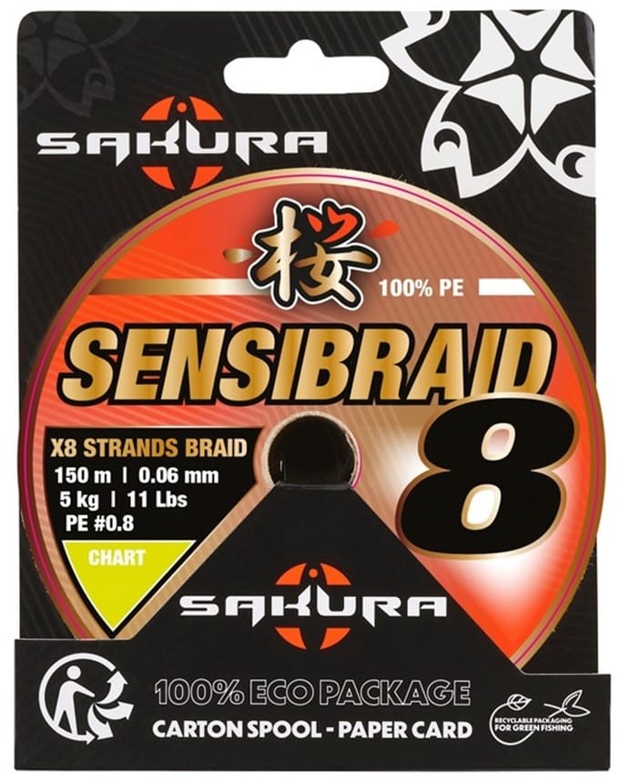 Sakura Sensibraid 8 Chartreuse 150m - Maat : 0.06mm