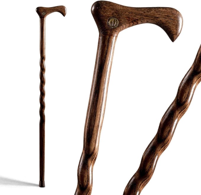 Wandelstok - Steunstok - Mobility Aid - Handgemaakt van eikenhout - 37 inch - Bruin