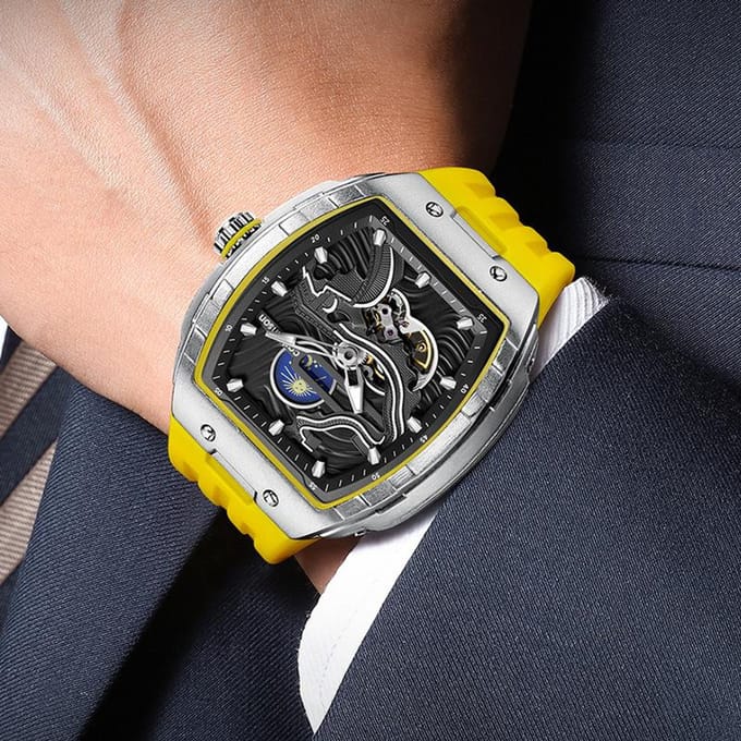 Montre mécanique automatique creuse de haute qualité pour homme black