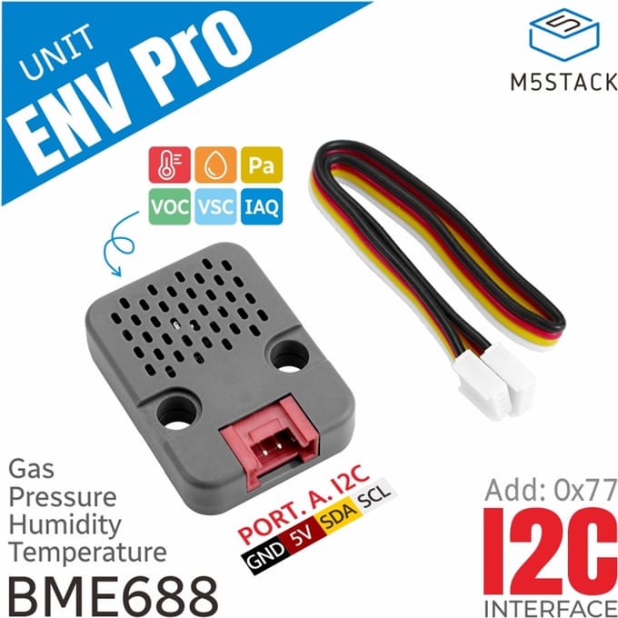 M5Stack officiële ENV Pro-eenheid met temperatuur-, vochtigheids-, druk- en gassensor (BME688)