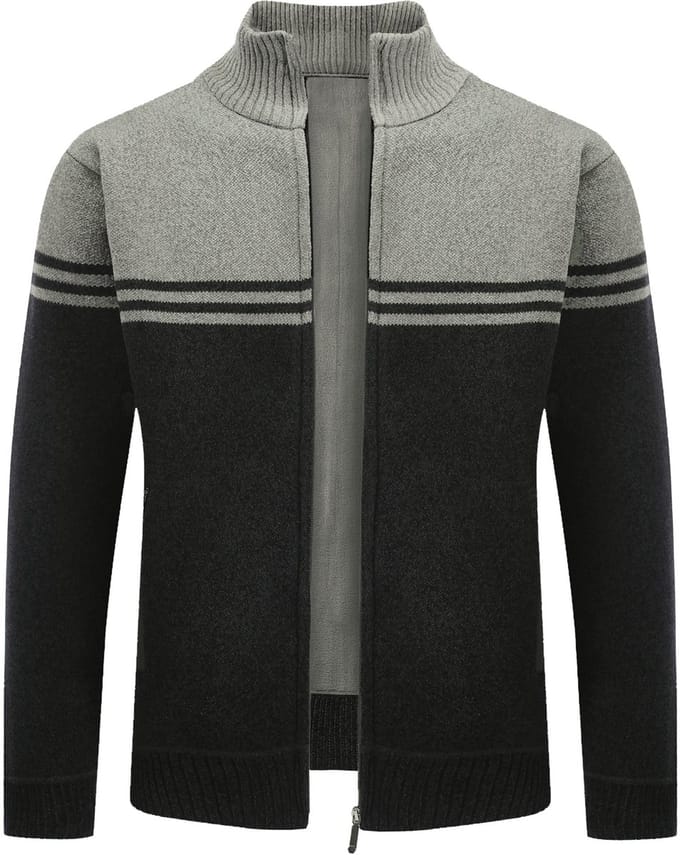 ALLTHEMEN Heren Cardigan met Opstaande Kraag - Gestreepte Ritssluiting - S