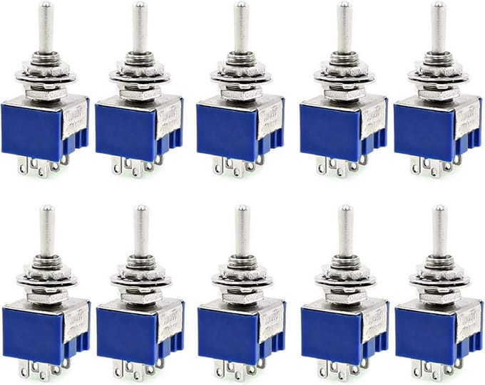 DPDT Tuimelschakelaar 6 Pins - 10 Stuks, 2 Posities - AC 125V/6A