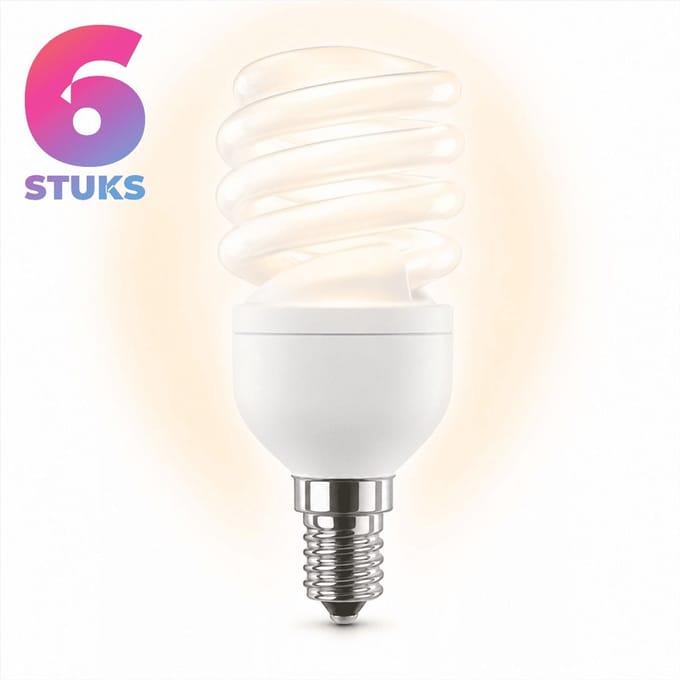 6x Spiraal Spaarlamp E14 - 11W - Daglicht (6400K) - 550 lm - 10 jaar - Niet Dimbaar