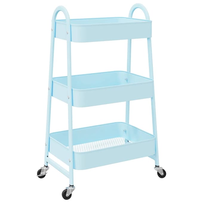 vidaXL - Opbergtrolley - 3-laags - 42x41,5x77 - cm - staal - blauw