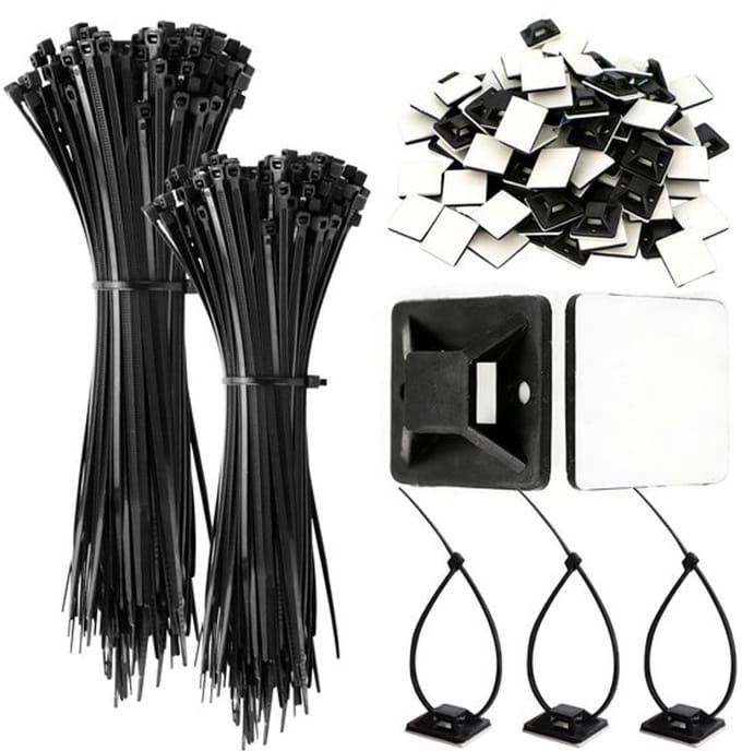 Dailygoods- Kabelbinders Set 200 Stuks - Zelfklevende Bevestigingen