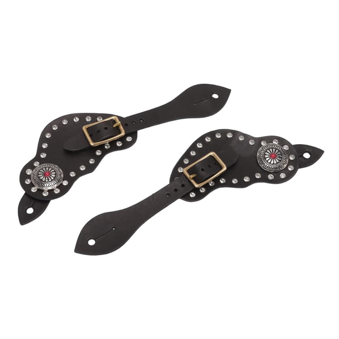 1 Paire Sangle d'Éperon Cuir Strass Style Western Vintage Équipement de Protection pour l'Équitation pour gray