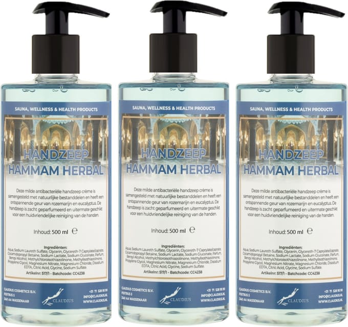 Handzeep Hammam Herbal 500 ml - met gratis pompje - set van 3 stuks
