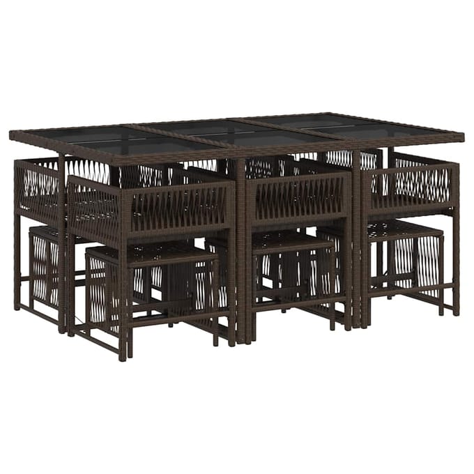 vidaXL - 11-delige - Tuinset - met - kussens - poly - rattan - bruin