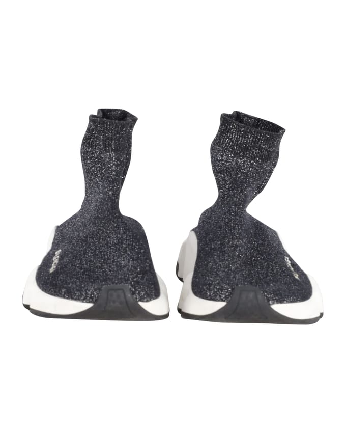 Balenciaga Glanzende Speed Sneakers in Zwart en Zilver Polyester