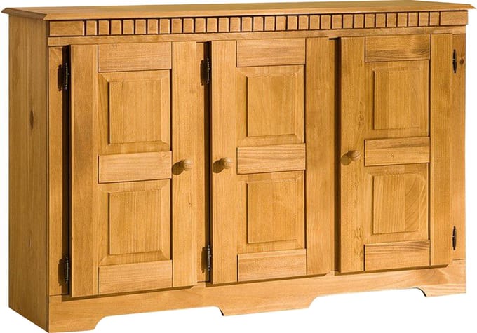 Lisa Dressoir met 3 Deuren en Verstelbare Legplanken - Massief Grenenhout - 122 cm