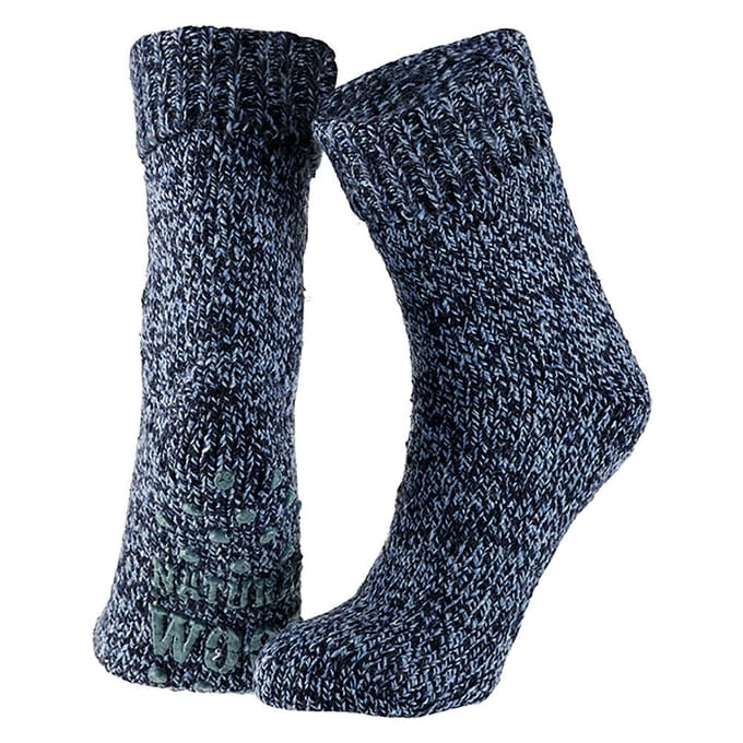 Huissokken heren - Wol - Anti slip - Blauw - 35/38