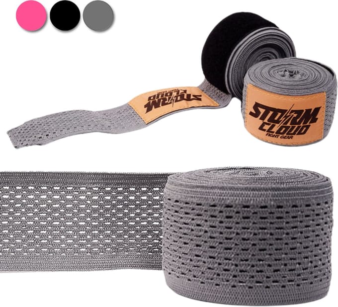 StormCloud HW MESH Serie - Elastische Boksbandages - 4m - Grijs - Ademend