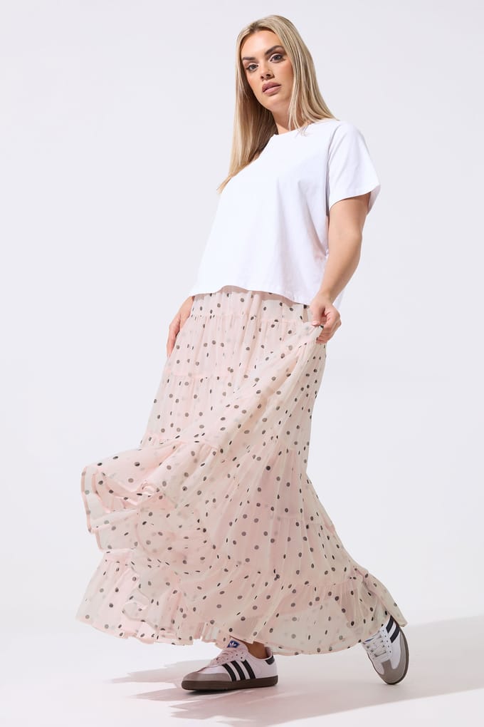 Limited Collection Roze Chiffonrok Met Polkadots Size 48