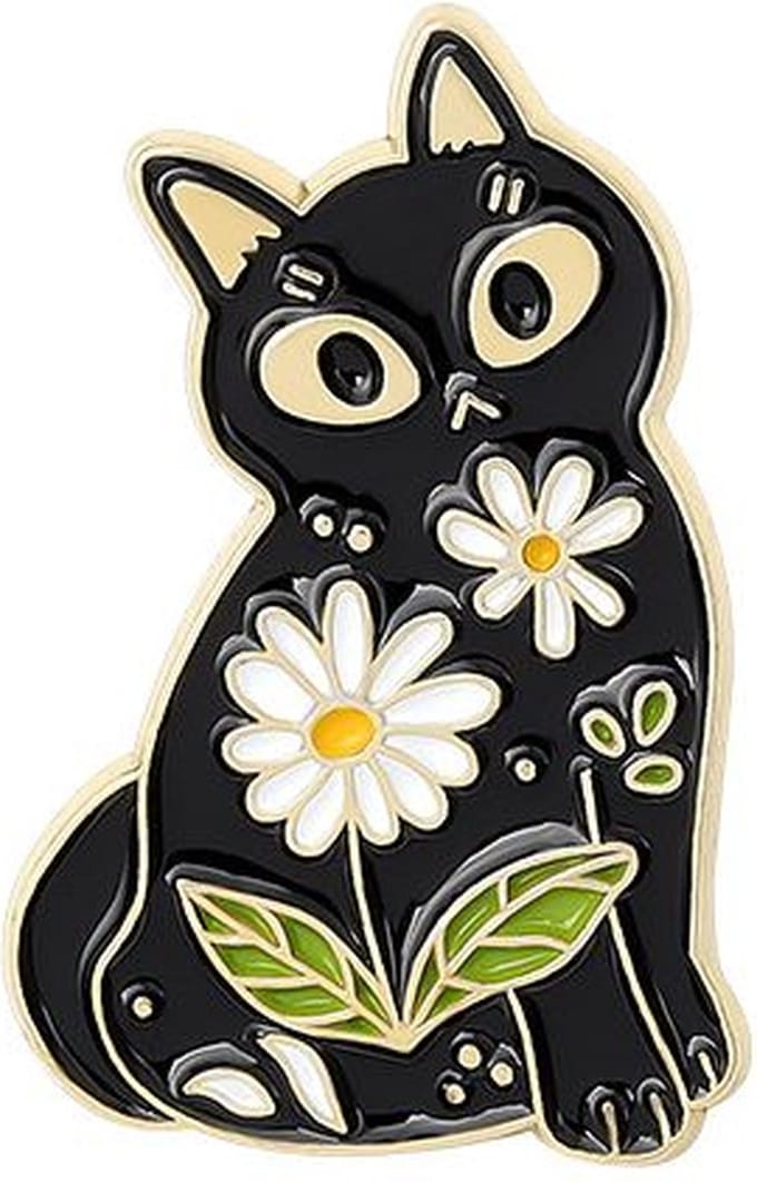 Pin Broche - enamel pin - kledingspeld - Kat bloemetjes